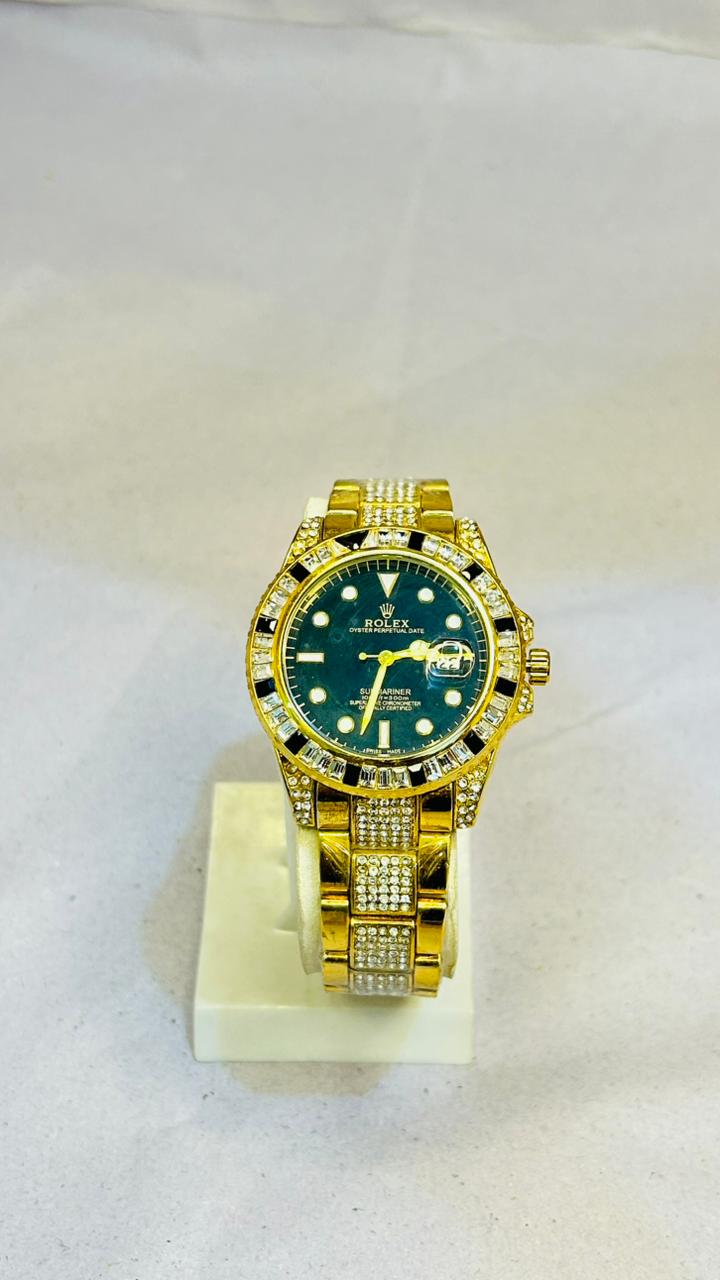 Iced Out Gold-Tone Dive Watch - Crystal Embellished