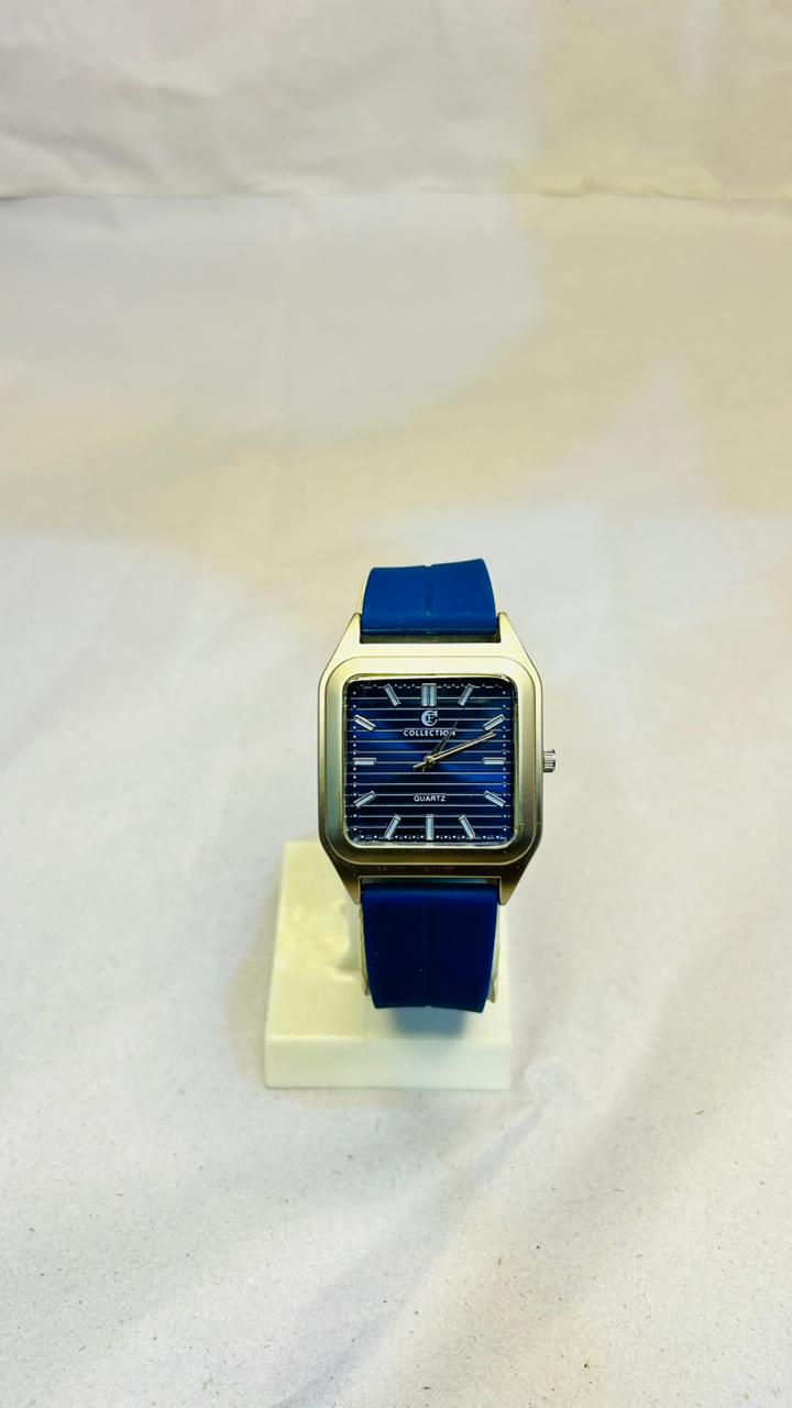 Square Dial Sport Quartz Watch - Blue Silicone Strap
