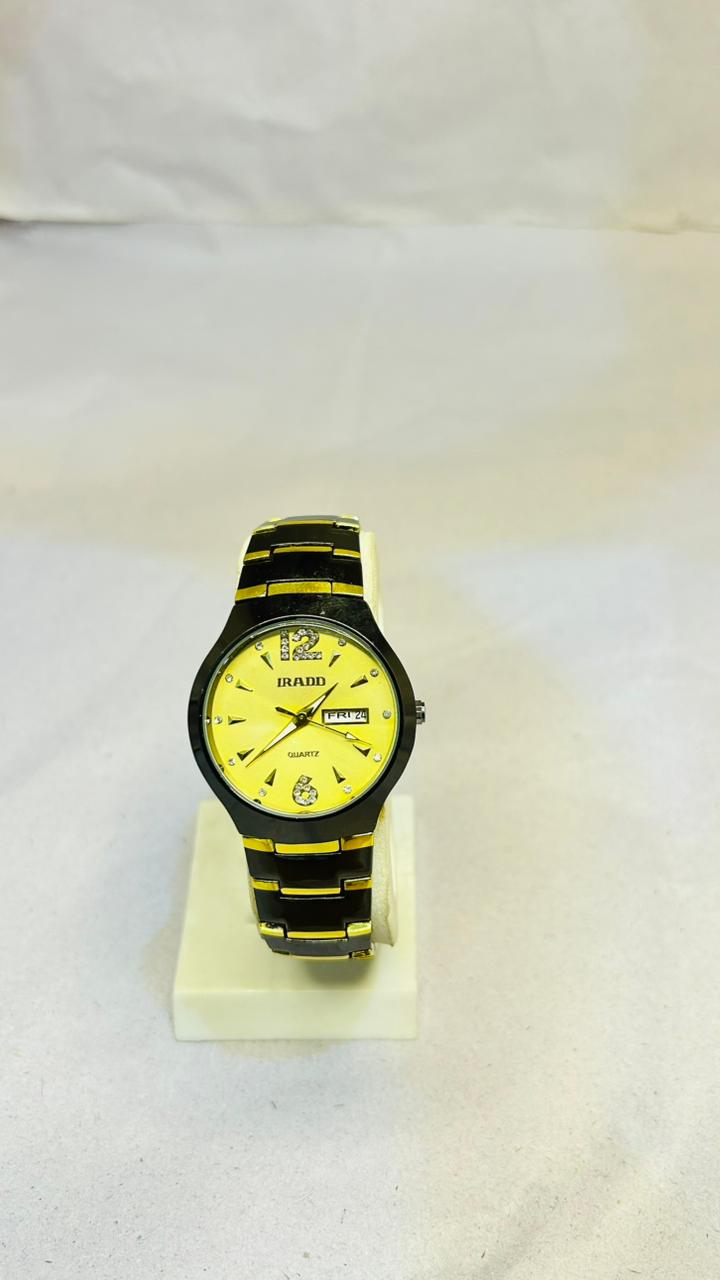 IRADD Black and Gold-Tone Quartz Watch - Yellow Dial