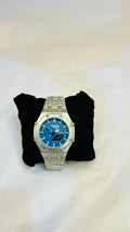 Silver Stainless Steel Octagonal Watch - Blue Dial