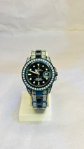 Iced Out Silver-Tone Dive Watch - Crystal Encrusted