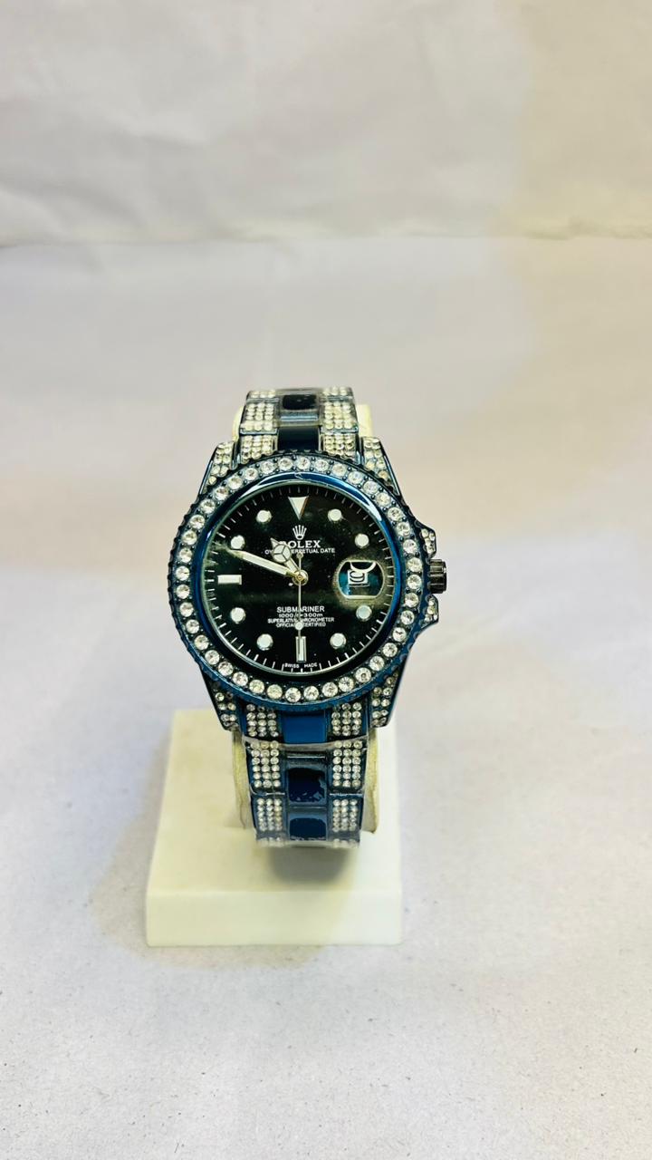Iced Out Silver-Tone Dive Watch - Crystal Encrusted