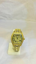 Iced Out Tonneau Gold-Tone Watch - Roman Numerals