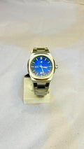 Classic Silver Steel Octagonal Watch - Blue Linear Dial