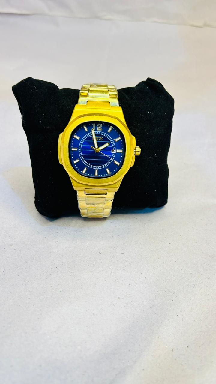 Gold-Tone Octagonal Luxury Sport Watch - Blue Dial