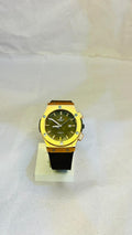 Gold-Tone Sport Watch - Olive Green Dial & Rubber Strap