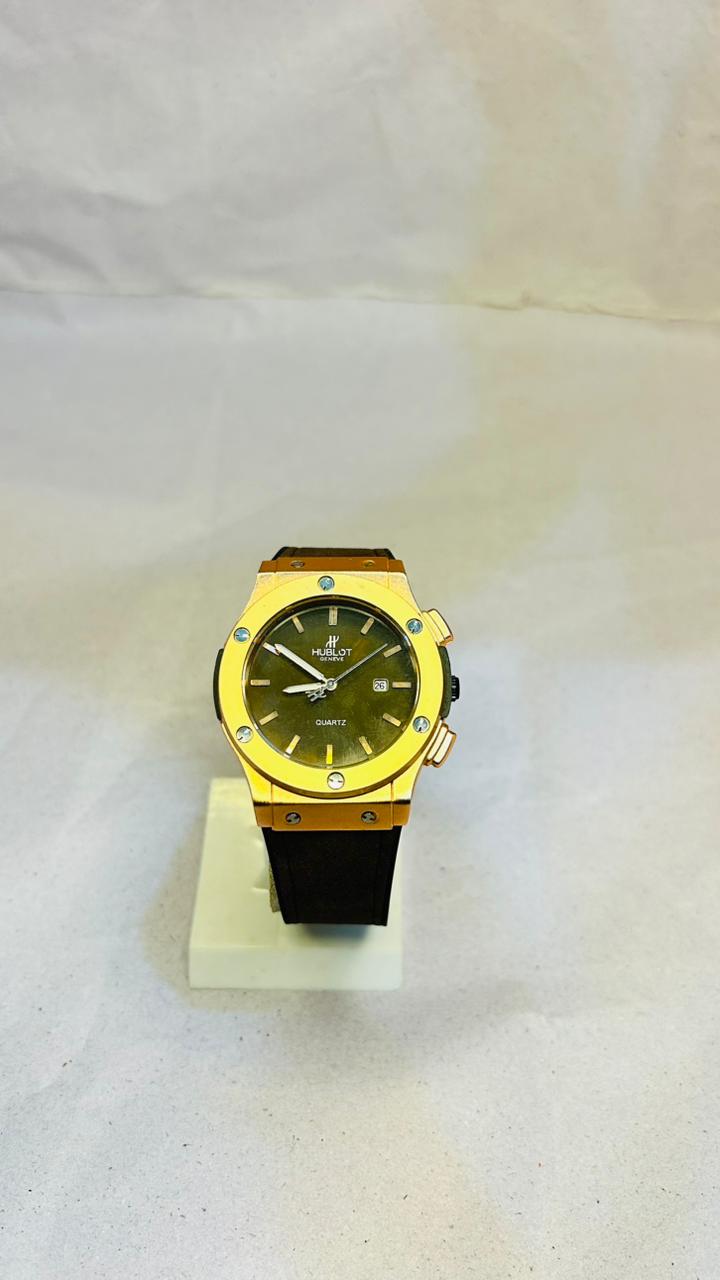 Gold-Tone Sport Watch - Olive Green Dial & Rubber Strap