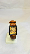 Classic Rectangular Dial Quartz Watch - Brown Leather Strap